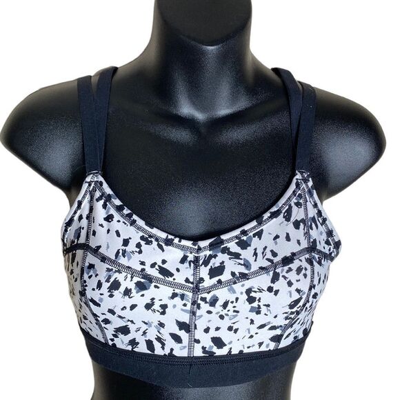 Athleta strappy stealth sports bra black/white pattern xs leopard - Picture 2 of 7